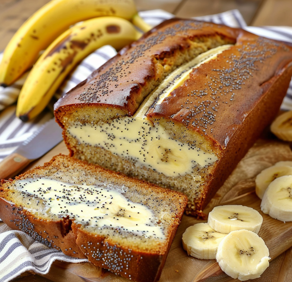 O reteta inedita de chec cu banane, crema de branza si mac, un deliciu cremos si satios